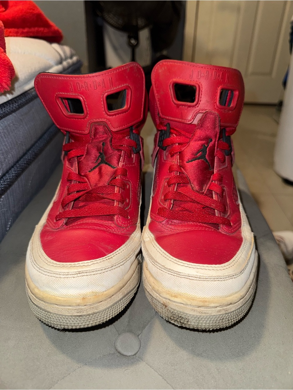 Jordan Red and White Men's High-Top Sneakers